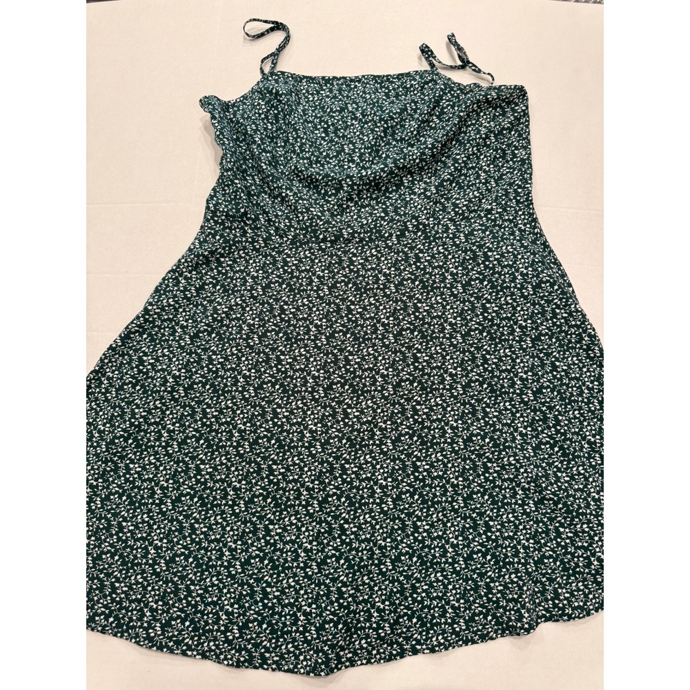 SHEIN Green Floral Print Mini Dress Spaghetti Strap Square Neck A-Line garden XL